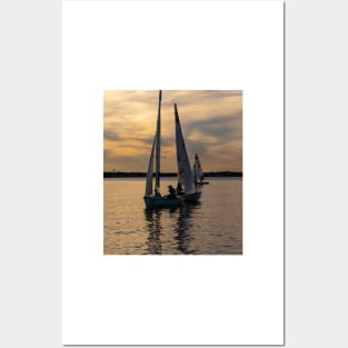 Sailboats Ghosting Along at Sunset Posters and Art